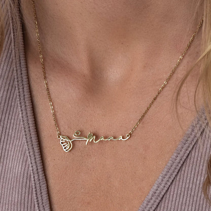 Colar com Nome e Flor do Mês Personalizado